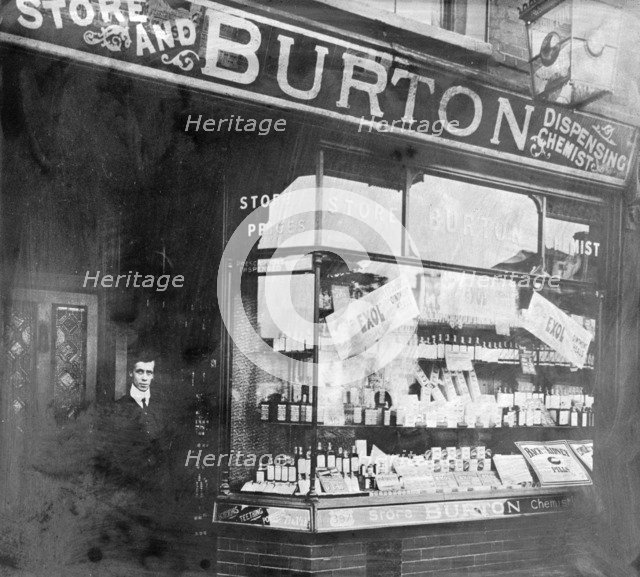The exterior of Burton's chemist shop. Artist: Unknown