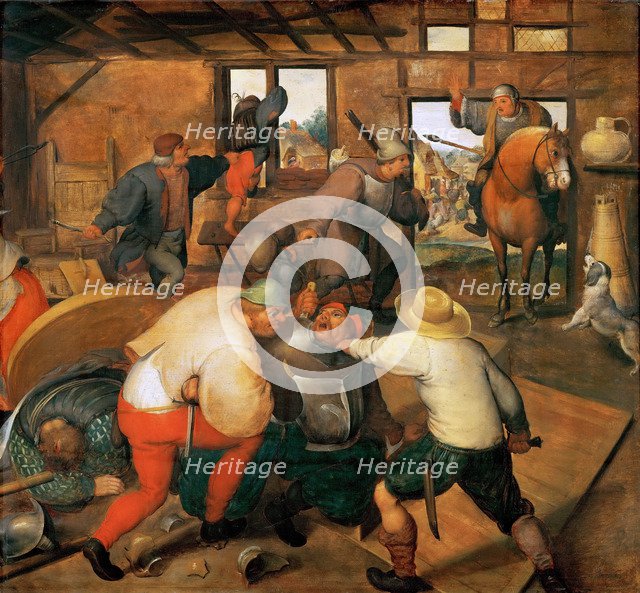 Brawl between soldiers and peasants.