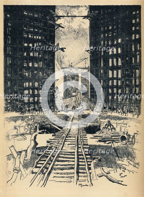 'The Gates of Pedro Miguel Lock', 1912. Artist: Joseph Pennell.