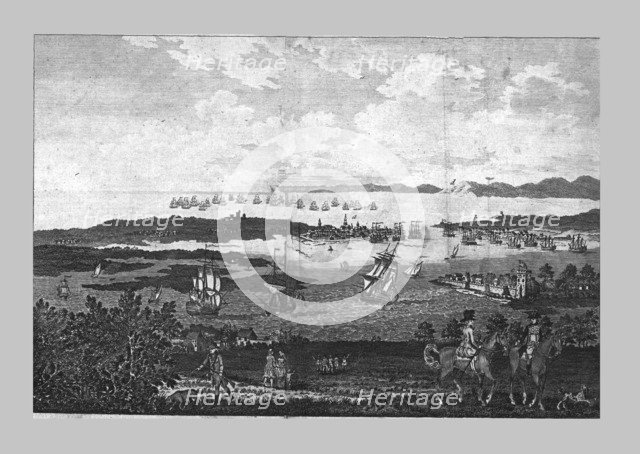 'The Town and Harbour of Portsmouth with a View of his Majesty's Fleet at Spithead', 18th century. Creator: Unknown.