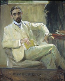 Juan Ramón Jiménez (1881-1958), Spanish poet, Nobel Prize for Literature 1956, copy of a oil pait…