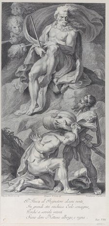 Plate 8: Ulysses receiving the winds in a leather bag from Aeolus, 1756. Creators: Bartolomeo Crivellari, Domenico Maria Fratta.