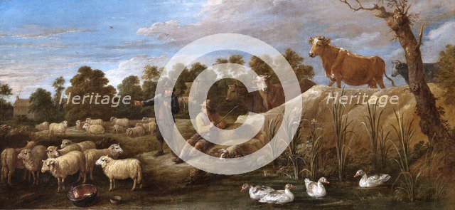 'Landscape with Two Shepherds, Cattle and Ducks', 17th century. Artist: David Teniers II.