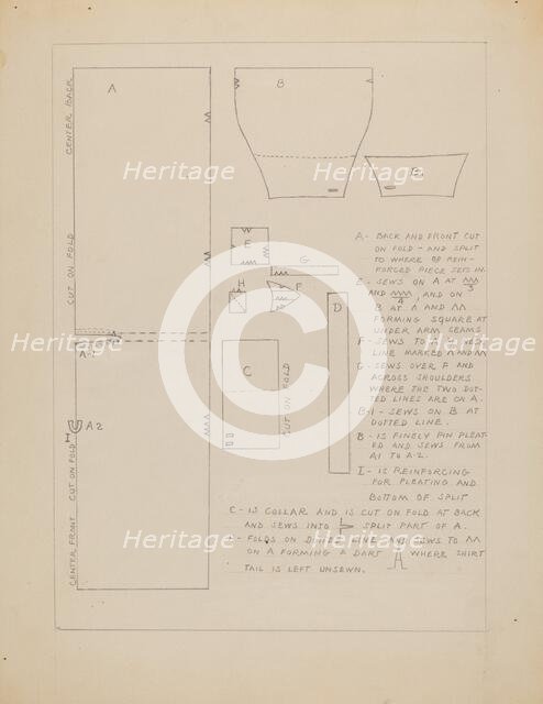 Pattern for Man's Shirt, c. 1936. Creator: Rosalia Lane.