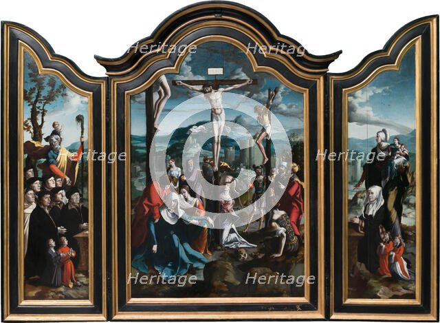 Triptych with the Crucifixion, Saints and Donors, 1530-1540. Creator: North Netherlandish Master.