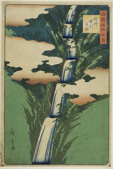 The Nunobiki Waterfall, Sesshu Province (Sesshu Nunobiki no taki), from the series "One Hu..., 1859. Creator: Utagawa Hiroshige II.