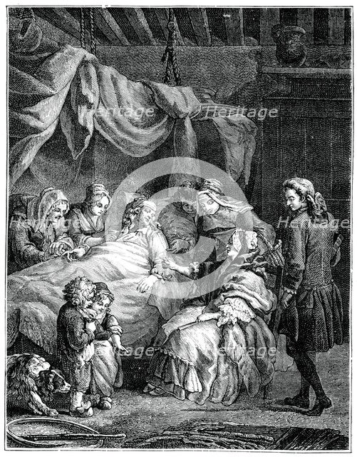 The Lady Receives Charity, (1885).Artist: Eisen