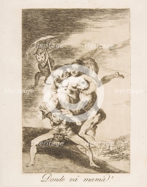 Plate 65 from ' Los Caprichos':Where is mom going? (Donde vá mamá?), 1799. Creator: Francisco Goya.