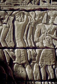 Relief of enemy prisoners, Temple of Rameses III, Medinat Habu, Egypt, c12th century BC. Artist: Unknown