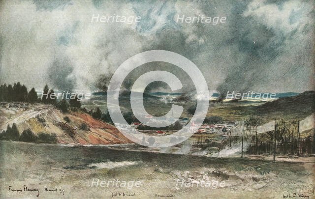 ''Attaque du Fort de Brimont, le 16 anvil 1917', (1917).  Creator: Francois Flameng.
