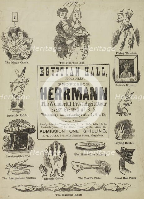 Professor Herrmann, The Wonderful Prestidigitateur, at the Egyptian Hall, 1872. Creator: Unknown.