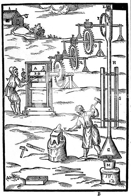 Rolling mill and forge powered by hot gases from a furnace, 1629. Artist: Unknown