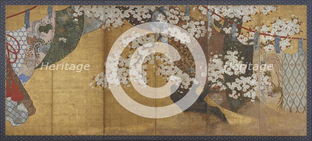 Wind-screen and cherry tree, Edo period, 1615-1868. Creator: Unknown.