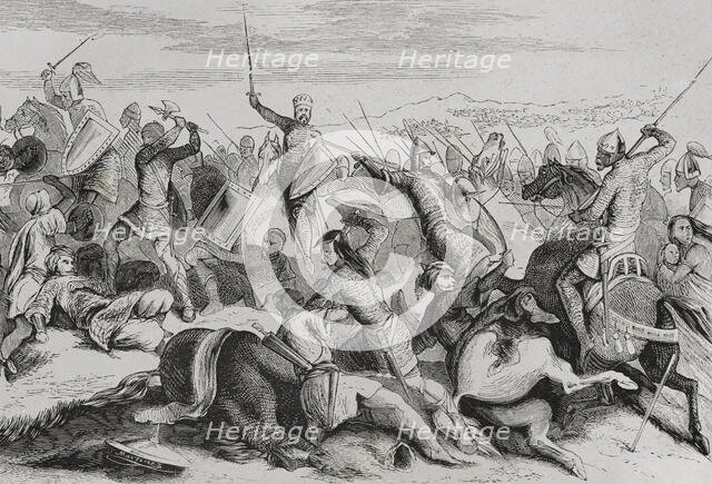 Don Ramiro de León defeats the Cordovan near Simancas, Battle of Simancas, 1st August, 939 (1853). Creator: Unknown.