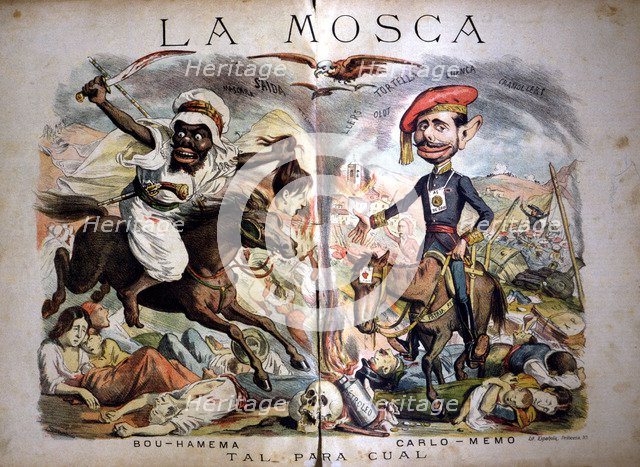 Satirical caricatures of the situation in Morocco and the Carlist War, 'Tal para Cual', published…