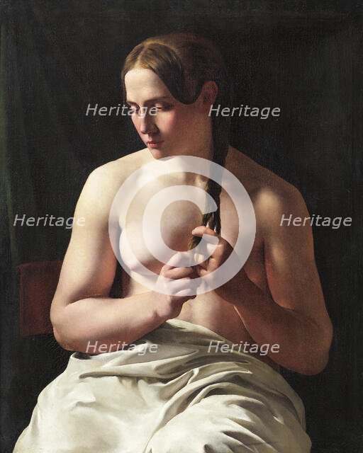 Woman braiding her hair, 1839. Creator: Ludvig August Smith.