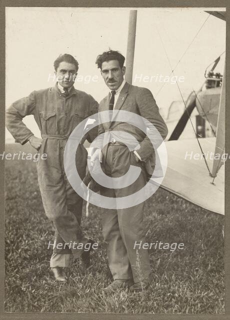 Portrait of two men by plane, 1915-1930. Creator: Fédèle Azari.