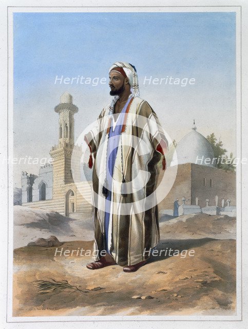 A fellah dressed in a haba, 1848. Artist: Charles Bour