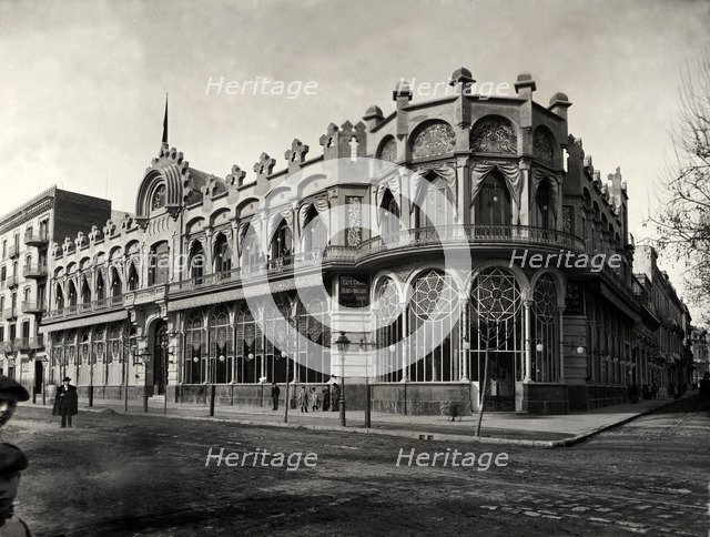 Façade of the modernist building where the dome of the building of the Hotel-Restaurant Columbus …