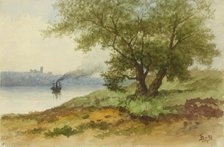 Summer landscape with tree, and steamboat in the distance, 1878. Creator: Lars Theodor Billing.