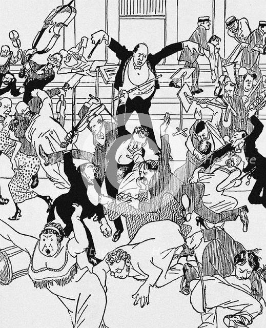 Caricature on Schoenberg's Chamber Symphony No 1 on 31 March 1913 in Vienna, 1913. Artist: Anonymous  