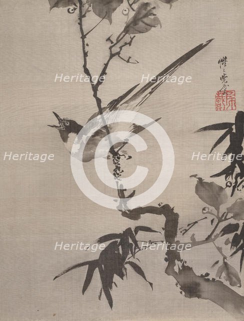 Singing Bird on a Branch, ca. 1887. Creator: Kawanabe Kyosai.