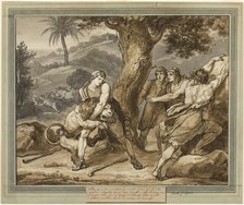 Telemachus Battles the Lion, from The Adventures of Telemachus, Book 2, 1808. Creator: Bartolomeo Pinelli.