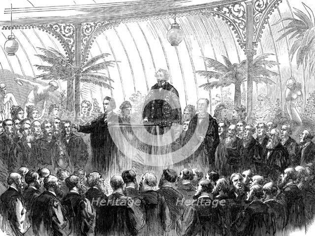 Mr. Disraeli delivering his installation address as Lord Rector of Glasgow University, 1873. Creator: Unknown.