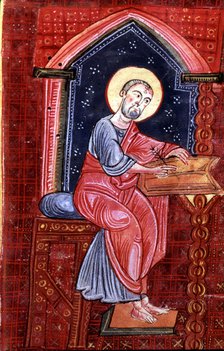 Saint John writing the Gospel, a miniature of a 10th century codex.
