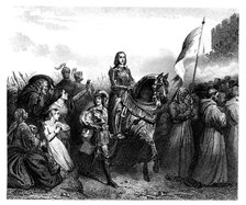 Joan of Arc (1412-1431) entering Orleans on May 18, 1429, engraving from 1853.