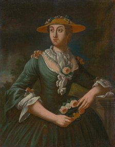 Portrait of a Woman in a Hat with Flowers, 1790-1810. Creator: Unknown.