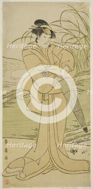 The Actor Yamashita Kinsaku II as Okaya in the Play Yomogi Fuku Noki no Tamamizu..., c. 1795. Creator: Katsukawa Shun'ei.