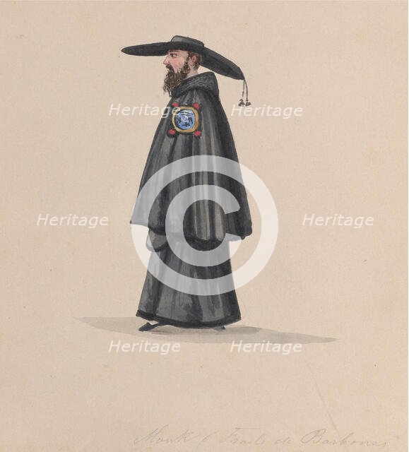 A monk from the order of Barbones, from a group of drawings depicting Peruvian costume, 1848. Creator: Attributed to Francisco (Pancho) Fierro.
