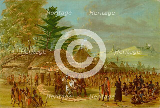 Chief of the Taensa Indians Receiving La Salle. March 20, 1682, 1847/1848. Creator: George Catlin.