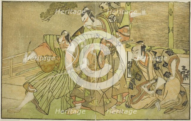 The Actors Ichikawa Komazo II as Minamoto no Yorimasa (right), Matsumoto Koshiro II as..., c. 1772. Creator: Shunsho.