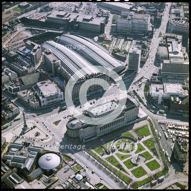St George's Hall, St John's Gardens and Lime Street Railway Station, Liverpool, Merseyside, 1980. Creator: Aerofilms.