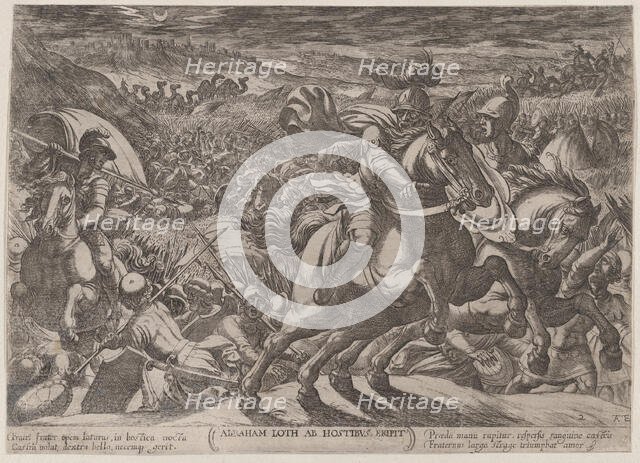 Plate 2: Abraham Liberating His Nephew Lot, from 'The Battles of the Old Test..., ca. 1590-ca. 1610. Creator: Antonio Tempesta.