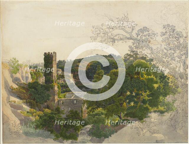 Ruins of a Fortified Tower among Wooded Hills, 1816/1821. Creator: Friedrich Salathe.