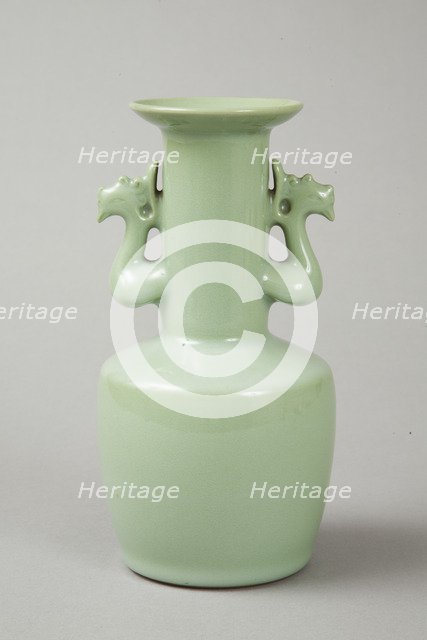 Celadon mallet vase with phoenix's head handles, 20th century. Artist: Suwa Sozan.
