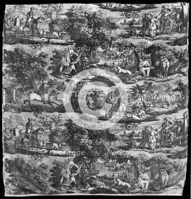 La Chasse à Rouen (Hunting at Rouen) (Furnishing Fabric), Rouen, 1840. Creator: Unknown.