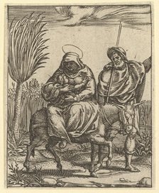 The Virgin of Sorrows: The Flight into Egypt; one of nine surrounding compartments from..., by 1575. Creator: Giorgio Ghisi.