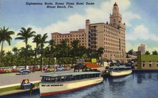 Sightseeing boats, Roney Plaza Hotel docks, Miami Beach, Florida, USA, 1948. Artist: Unknown