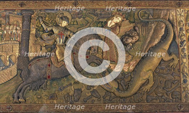 Frontal of Saint George, in linen embroidered fabric, years 1450-1451.