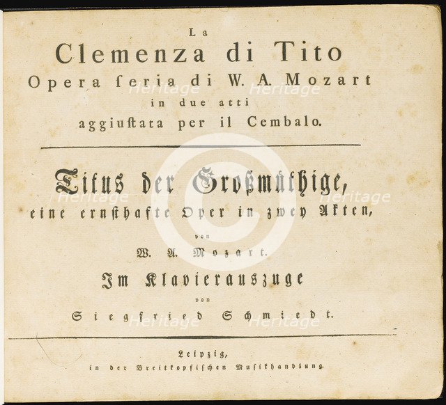 La clemenza di Tito. The first edition of the vocal score, 1795.