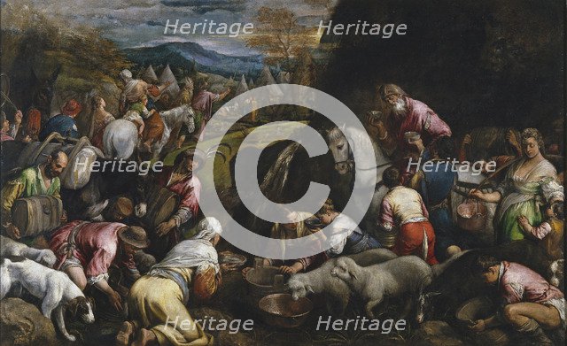 Moses Striking Water from the Rock. Artist: Bassano, Jacopo, il vecchio (ca. 1510-1592)