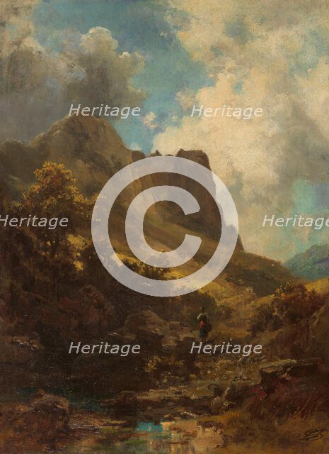 Valley Canyon With A Dairymaid, c. 1875. Creator: Spitzweg, Carl (1808-1885).