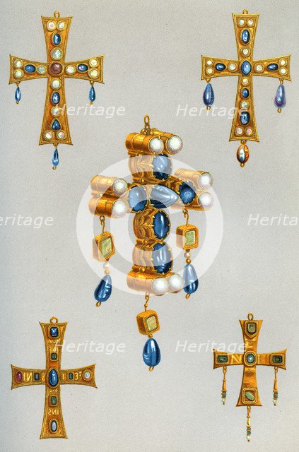 Gold crosses of a king of the Goths, 7th century, (1870). Artist: Franz Kellerhoven