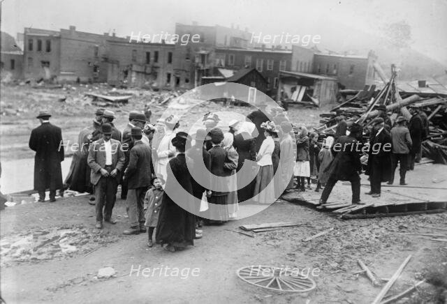Austin Dam Disaster, on bank of Sinnemahoning Creek, [Pennsylvania], 1911. Creator: Bain News Service.