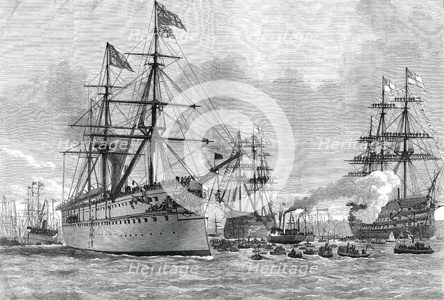 Return of the Prince of Wales: the Serapis coming alongside the Jetty at Portsmouth, 1876. Creator: Unknown.
