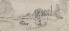 Study of a river landscape with boats, 1863-1864. Artist: Camille Pissarro.
